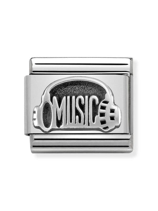 Composable Classic Dekoratif Link - Oksitlenmiş Semboller - Müzikli Kulaklık -  925 Gümüş