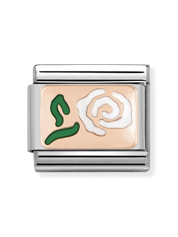 Composable Classic Dekoratif Link - Plakalar - Beyaz Gül - (09 White Rose) 9K Rose Altın