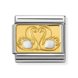 Composable Classic Dekoratif Link - Plakalar - Beyaz kuğu - (29 White Swans) 18K Altın