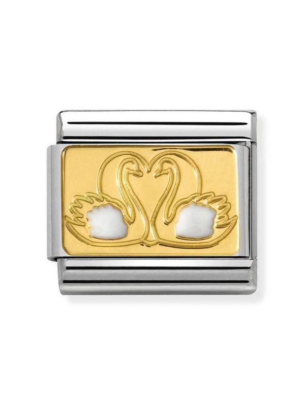 Composable Classic Dekoratif Link - Plakalar - Beyaz kuğu - (29 White Swans) 18K Altın