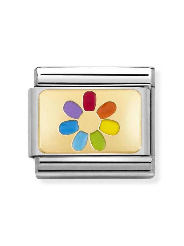 Composable Classic Dekoratif Link - Plakalar - Gökkuşağı çiçeği -  18K Altın