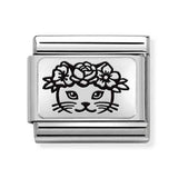 Composable Classic Dekoratif Link - Plakalar Mesajlar - Kedi Çiçek -  925 Gümüş