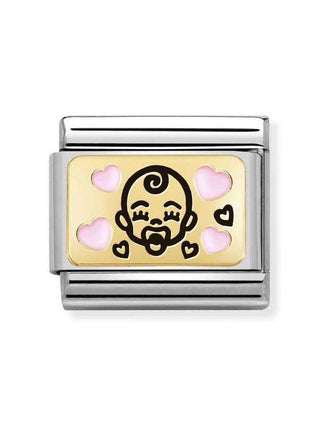 Composable Classic Dekoratif Link - Plakalar Mesajlar - Pembe bebek -  18K Altın