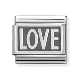 Composable Classic Dekoratif Link - Plakalar Oksitlenmiş - Aşk - (03 Love) 925 Gümüş