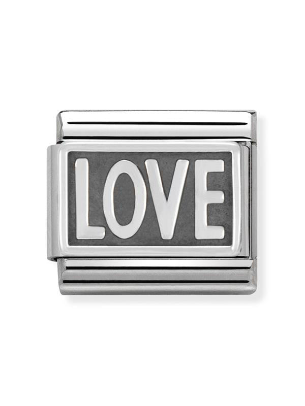 Composable Classic Dekoratif Link - Plakalar Oksitlenmiş - Aşk - (03 Love) 925 Gümüş