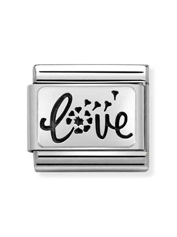 Composable Classic Dekoratif Link - Plakalar Oksitlenmiş - Aşk -  925 Gümüş