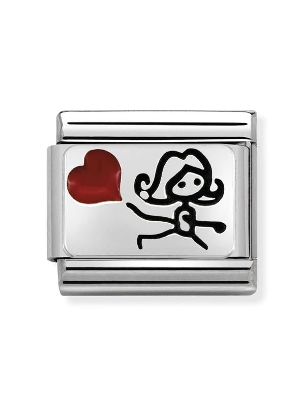 Composable Classic Dekoratif Link - Plakalar Oksitlenmiş - Kalp balonu ile -  925 Gümüş