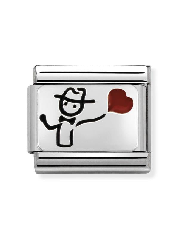 Composable Classic Dekoratif Link - Plakalar Oksitlenmiş - Kalp balonu ile -  925 Gümüş