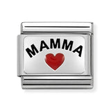 Composable Classic Dekoratif Link - Plakalar Oksitlenmiş - Kalpli Mamma -  925 Gümüş