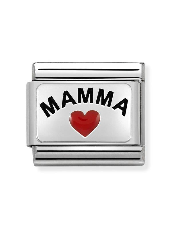 Composable Classic Dekoratif Link - Plakalar Oksitlenmiş - Kalpli Mamma -  925 Gümüş