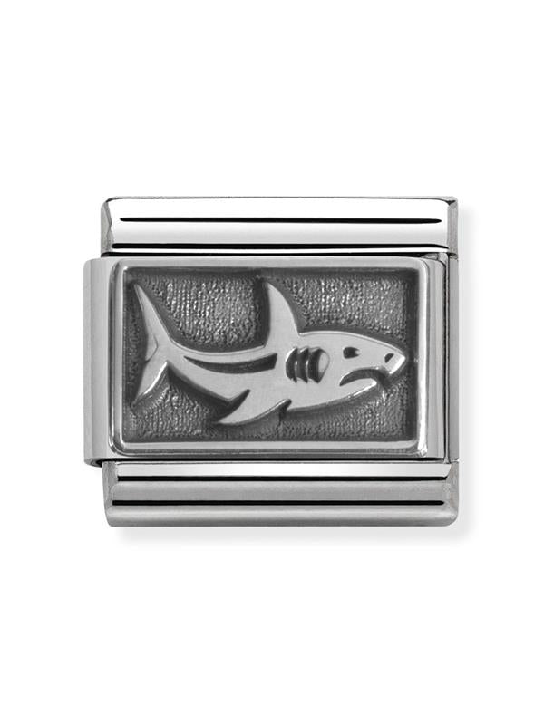 Composable Classic Dekoratif Link - Plakalar Oksitlenmiş - Köpek balığı -  925 Gümüş