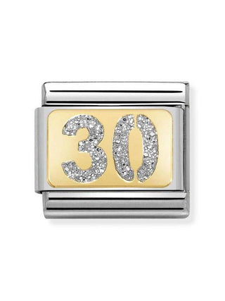Composable Classic Dekoratif Link - Plakalar Pırıltılı Sayılar - 30 Gümüş -  18K Altın