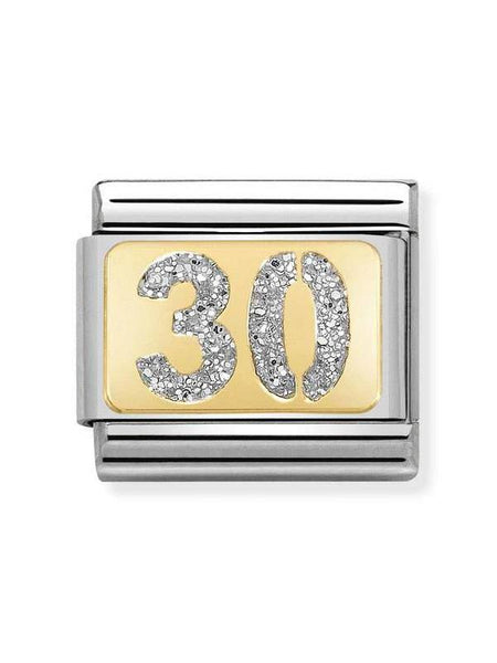 Composable Classic Dekoratif Link - Plakalar Pırıltılı Sayılar - 30 Gümüş -  18K Altın