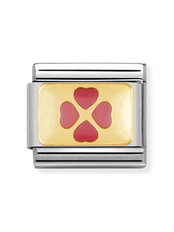 Composable Classic Dekoratif Link - Plakalar - Soluk Pembe Dört Yaprak Yonca -  18K Altın