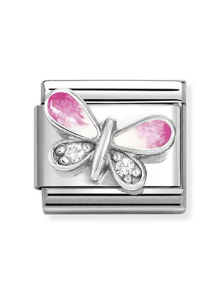 Composable Classic Dekoratif Link - Semboller - Kelebek pembe beyaz - 925 Gümüş Zirkon