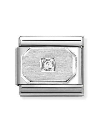 Composable Classic Dekoratif Link - Semboller - Körüklü dikdörtgen beyaz -  925 Gümüş Zirkon