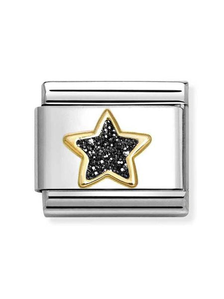 Composable Classic Dekoratif Link  Semboller Pırıltılı  Siyah yıldız   18K Altın