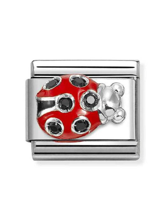 Composable Classic Dekoratif Link - Semboller - Uğur Böceği Kırmızı Siyah - 925 Gümüş Zirkon