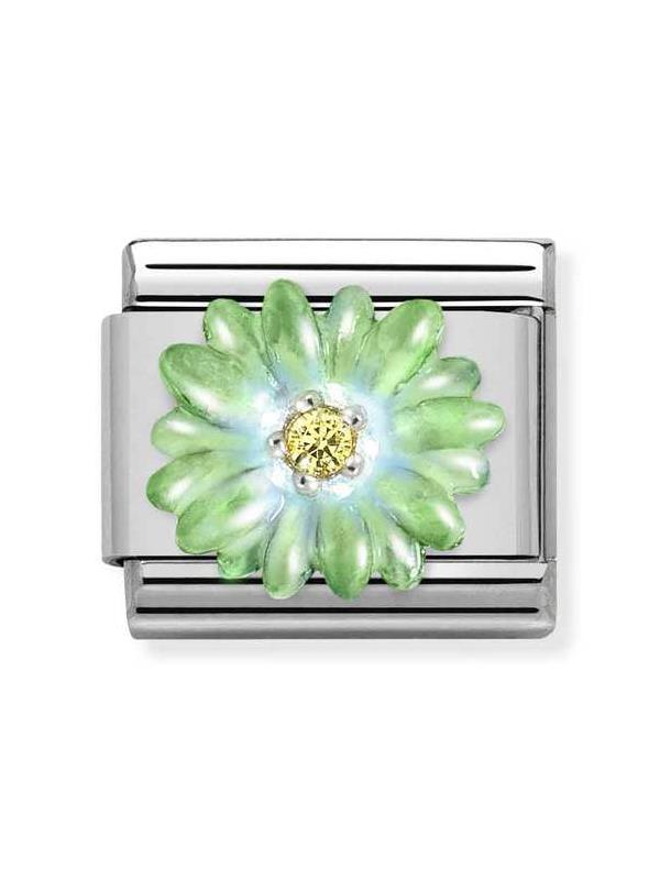 Composable Classic Dekoratif Link - Semboller - Yeşil Çiçek -  925 Gümüş Zirkon