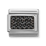 Composable Classic Dekoratif Link - Taş Kaplama - Siyah - (10 Black CZ) 925 Gümüş Zirkon