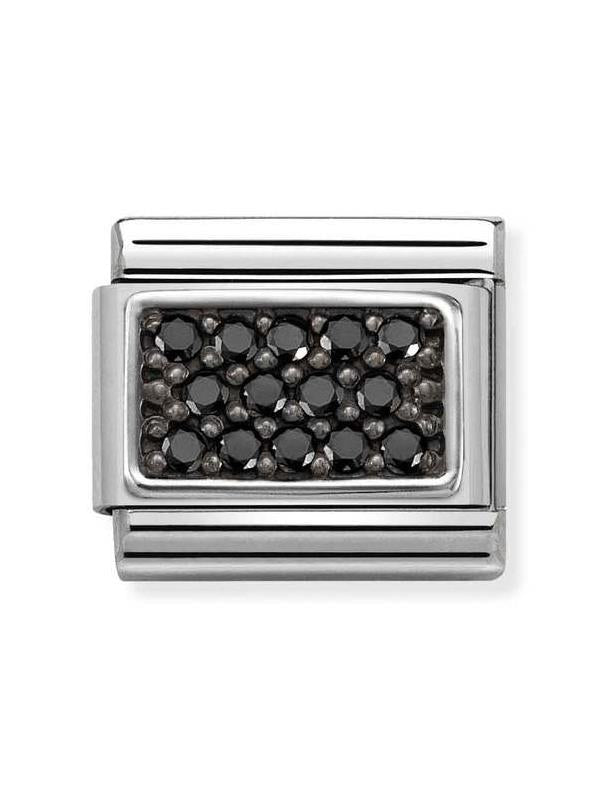 Composable Classic Dekoratif Link - Taş Kaplama - Siyah - (10 Black CZ) 925 Gümüş Zirkon
