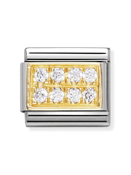 Composable Classic Dekoratif Link - Taş Kaplama - Taşlı Plaka -  18K Altın Zirkon