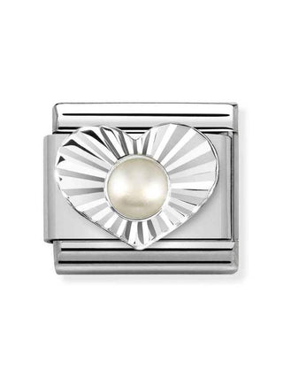 Composable Classic Dekoratif Link - Taşlar Kalp Elmas - Beyaz inci -  925 Gümüş