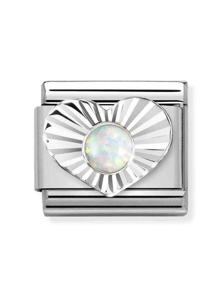 Composable Classic Dekoratif Link - Taşlar Kalp Elmas - Beyaz Opal -  925 Gümüş