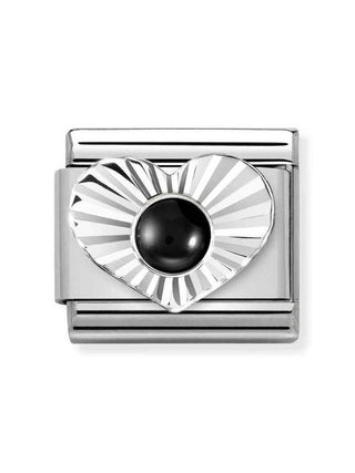 Composable Classic Dekoratif Link - Taşlar Kalp Elmas - Siyah akik -  925 Gümüş
