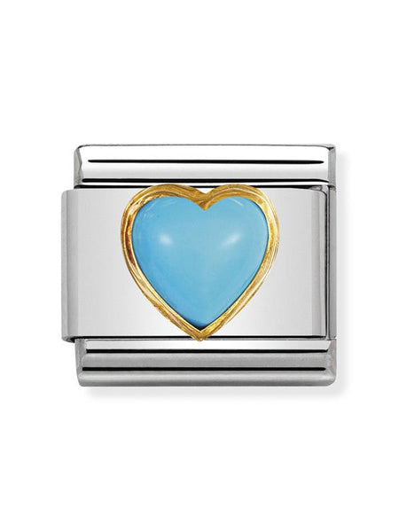 Composable Classic Dekoratif Link - Taşlar Kalpler - Kalp - (06 Turquoise) 18K Altın