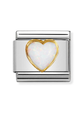 Composable Classic Dekoratif Link - Taşlar Kalpler - Kalp - (07 White Opal) 18K Altın