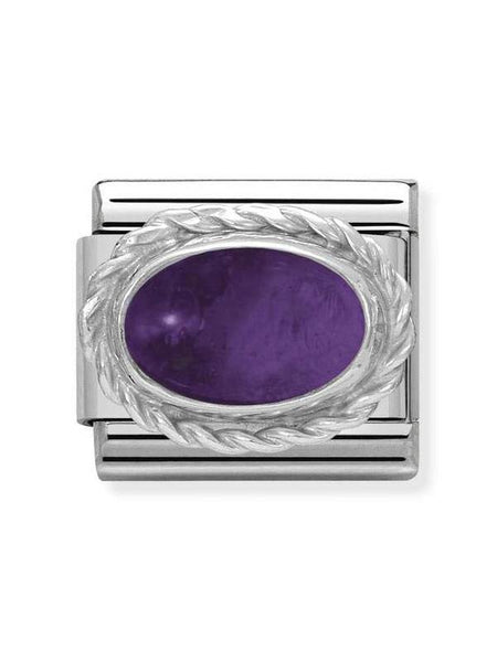 Composable Classic Dekoratif Link - Taşlar Oval - Ametist - (02 AMETHYST) 925 Gümüş