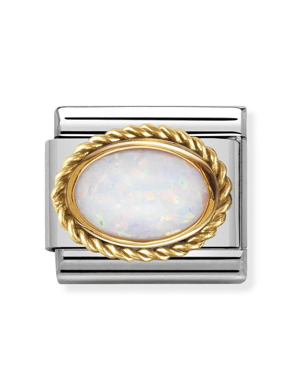 Composable Classic Dekoratif Link - Taşlar Oval - Beyaz opal - (07 White Opal) 18K Altın