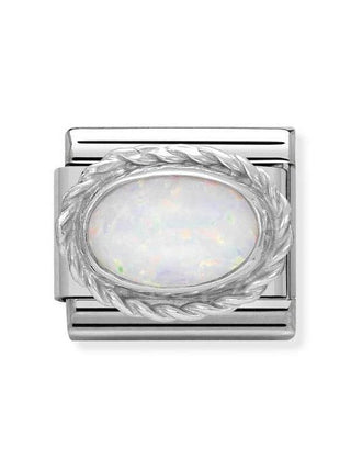 Composable Classic Dekoratif Link - Taşlar Oval - Beyaz opal - (07 White Opal) 925 Gümüş