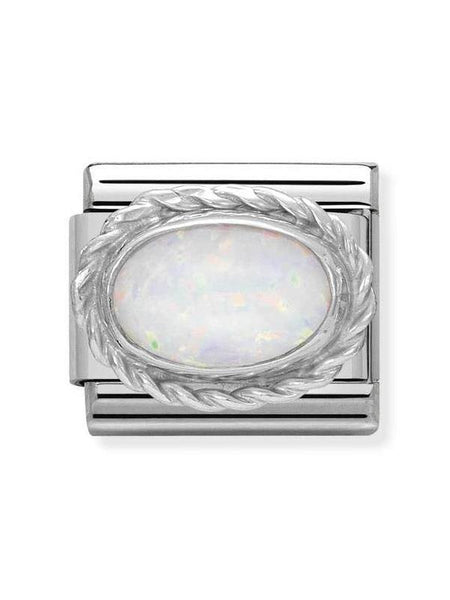 Composable Classic Dekoratif Link - Taşlar Oval - Beyaz opal - (07 White Opal) 925 Gümüş
