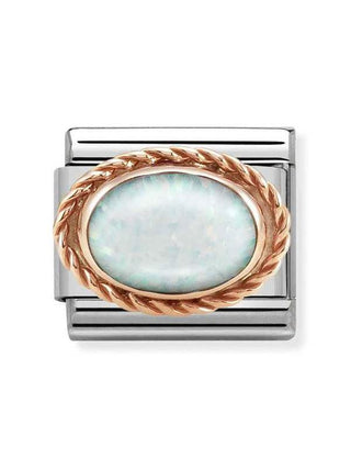 Composable Classic Dekoratif Link - Taşlar Oval - Beyaz Opal -  9K Rose Altın