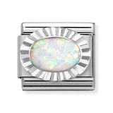 Composable Classic Dekoratif Link - Taşlar Oval Elmas - Beyaz Opal -  925 Gümüş