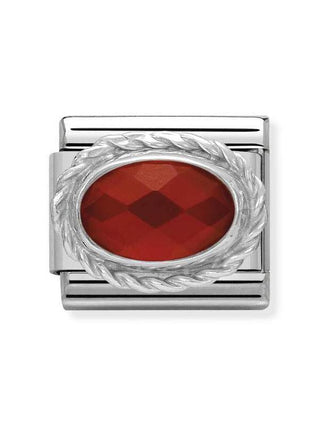 Composable Classic Dekoratif Link - Taşlar Oval - Kırmızı -  925 Gümüş