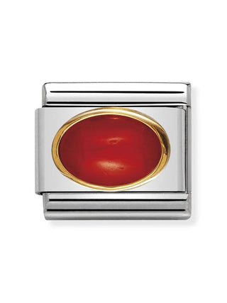 Composable Classic Dekoratif Link - Taşlar Oval - KIRMIZI MERCAN -  18K Altın