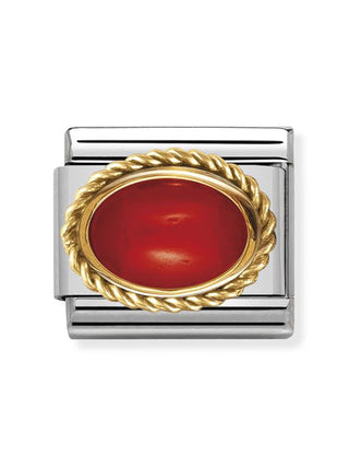 Composable Classic Dekoratif Link - Taşlar Oval - KIRMIZI MERCAN -  18K Altın