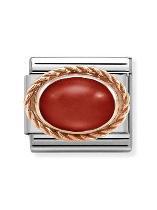 Composable Classic Dekoratif Link - Taşlar Oval - Kırmızı mercan -  9K Rose Altın