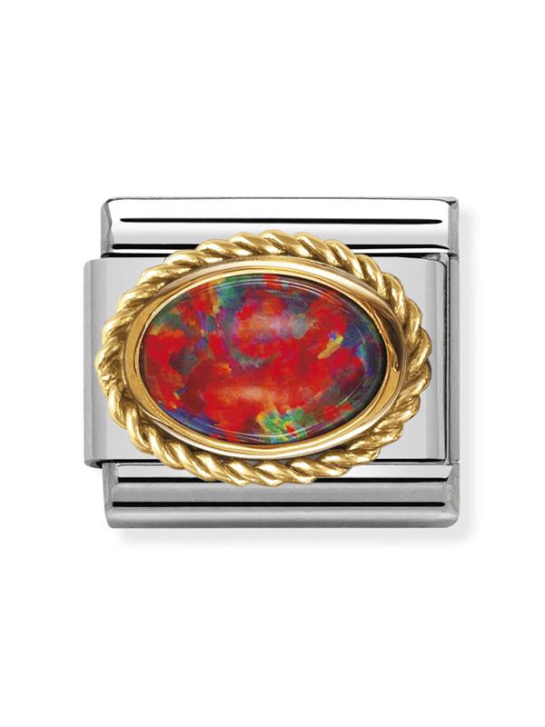 Composable Classic Dekoratif Link - Taşlar Oval - Kırmızı opal - (08 Red Opal) 18K Altın