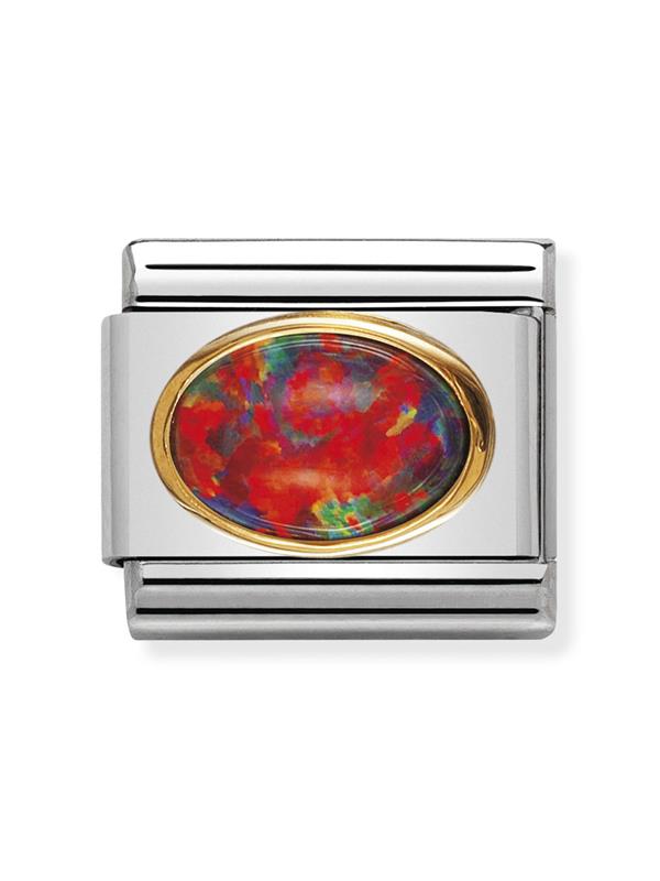 Composable Classic Dekoratif Link - Taşlar Oval - Kırmızı opal - (08 Red Opal) 18K Altın