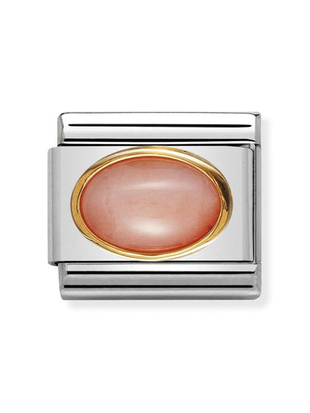Composable Classic Dekoratif Link - Taşlar Oval - Pembe mercan -  18K Altın