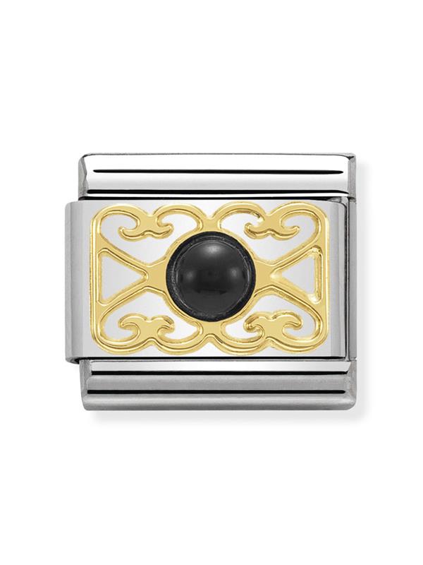 Composable Classic Dekoratif Link - Taşlar - Siyah akik ile 4 kalp -  18K Altın