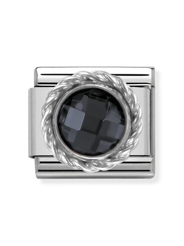 Composable Classic Dekoratif Link - Taşlar Yüzey İşlemeli - Siyah - (011 Black) 925 Gümüş
