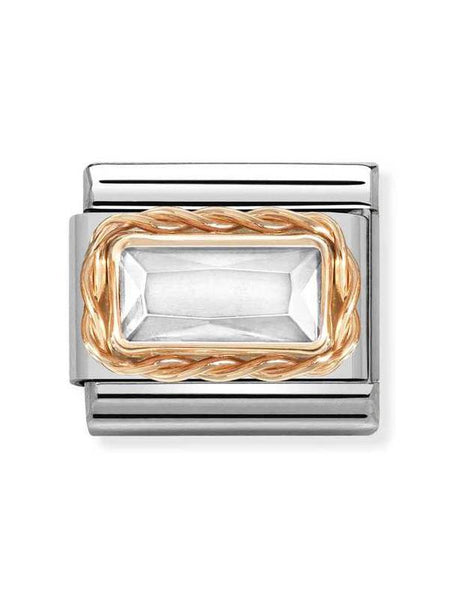 Composable Classic Dekoratif Link - Yüzey İşlemeli Baget - Beyaz -  9K Rose Altın