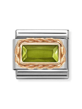 Composable Classic Dekoratif Link - Yüzey İşlemeli Baget - Peridot yeşili -  9K Rose Altın