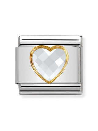 Composable Classic Dekoratif Link - Yüzey İşlemeli Kalp - Beyaz - (010 White) 18K Altın