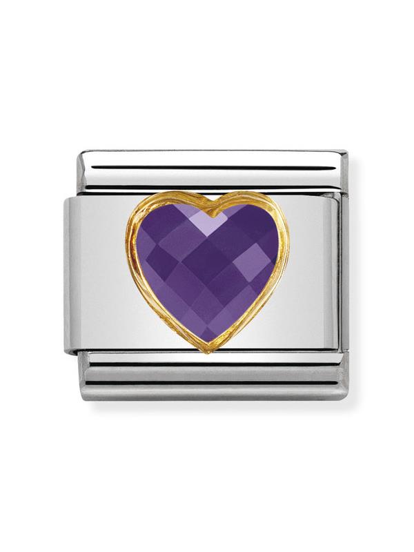 Composable Classic Dekoratif Link - Yüzey İşlemeli Kalp - Mor - (001 Purple) 18K Altın